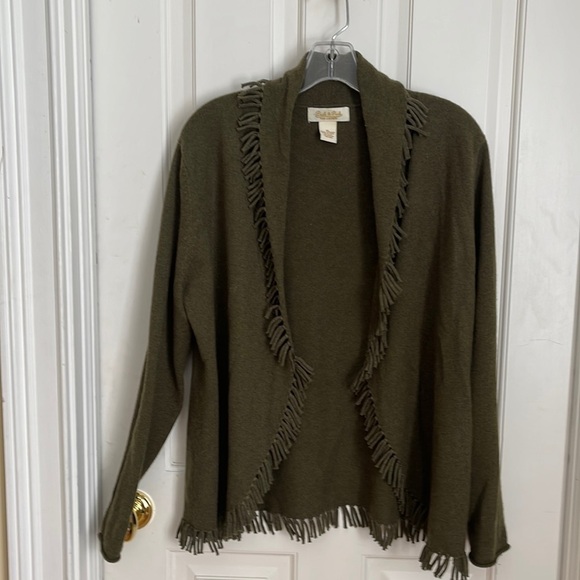 Peck & Peck Olive Green Fringe Sweater - Picture 1 of 4